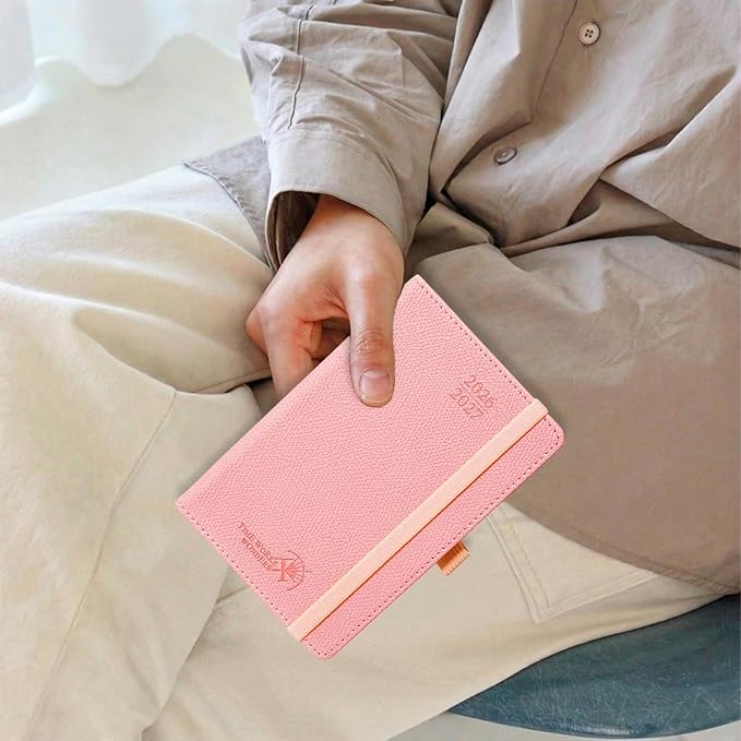 POPRUN 2026-2027 Pocket Weekly Planner Calendar, Size 4'' x 6.25'', Academic Planner (Jul 2026 - Jun 2027) Horizontal Layout with Lined Sections, Leather Hardcover, 100GSM Paper - Orange