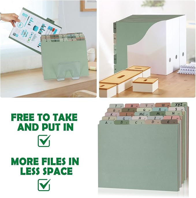 1 Set 25 Alphabet File Dividers A-Z Top Tab File Guides Letter Size 1/5 Cut Tab Manila Alphabetical File Organizer File Cabinet Dividers for Work Office Home School and Desk Organizer(Morandi)