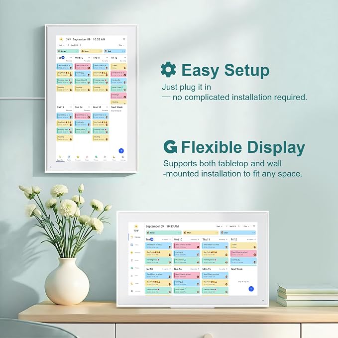 Digital Calendar, 15.6inch Smart WiFi Digital Calendar&Chore Chart, 1920 * 1080 IPS Touch Screen HD Display for Family Schedules, Wall-Mounted, Share Moments Instantly from Anywhere (White, 15.6 inch)