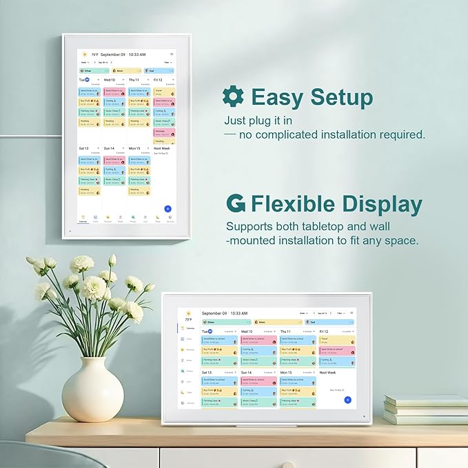 Digital Calendar, 15.6inch Smart WiFi Digital Calendar&Chore Chart, 1920 * 1080 IPS Touch Screen HD Display for Family Schedules, Wall-Mounted, Share Moments Instantly from Anywhere (White, 15.6 inch)