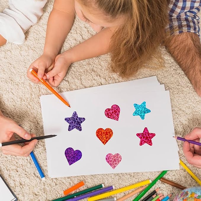 1000 PCS Incentive Stickers, Tekalobr Glitter Star and Heart Stickers, Reward Self Adhesive Stickers for Students Envelope Birthday Party Decoration Wedding School Classroom Teacher Supplies