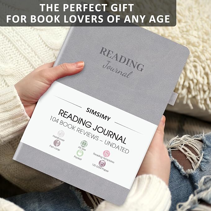 Reading Journal with 104 Book Reviews, Book Journal for Books Lovers & Readers - Review and Track Your Reading Progress, Reading Log Notebook Gift, A5, Gray