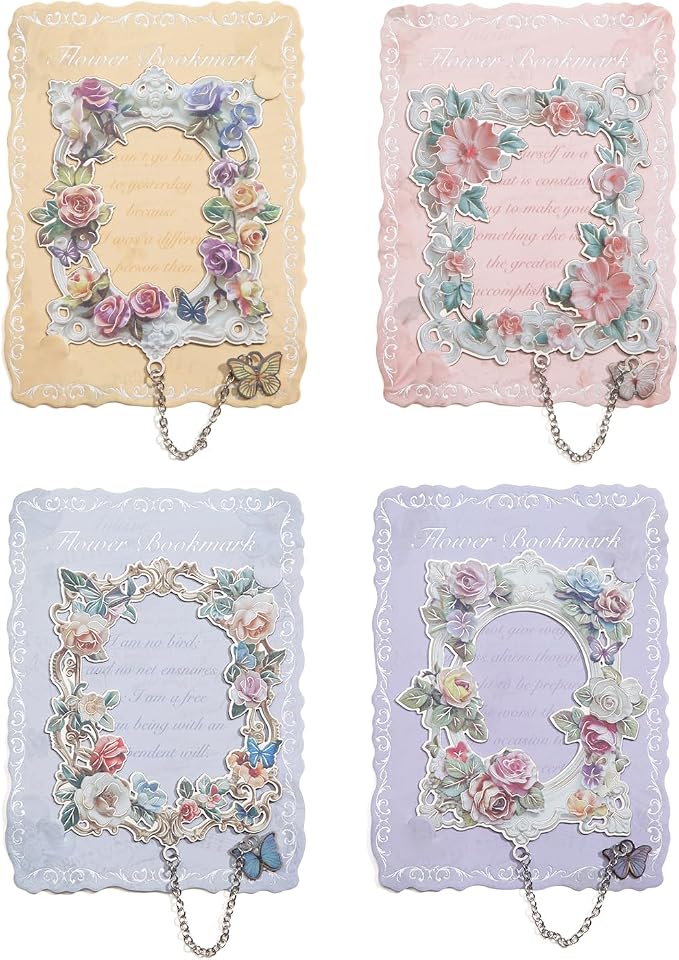 4 Pieces Metal Bookmarks for Women, Large Size Cute Hollow Bookmark Garland Flower Window Butterfly Unique Book Mark for Reading, Artistic Gift for Book Lovers Writers Readers Children Teens Men