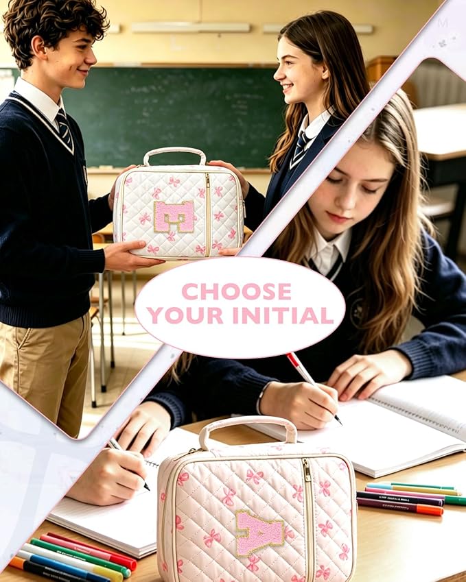 Personalized Initial Bible Cover Case for Women Girls Kid Large Bible Cover with Durable Handle Quilted Bible Carrying Case for Girls Bible Study Supplies Accessories (Pink Bow E, one Size)