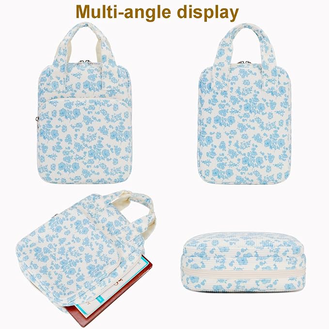 DSIUE Bible Cover Case for Women Gilrs Corduroy Bible Carrying Case Book Holder/Carrier/Bag with Handle and Pockets, Pink Floral