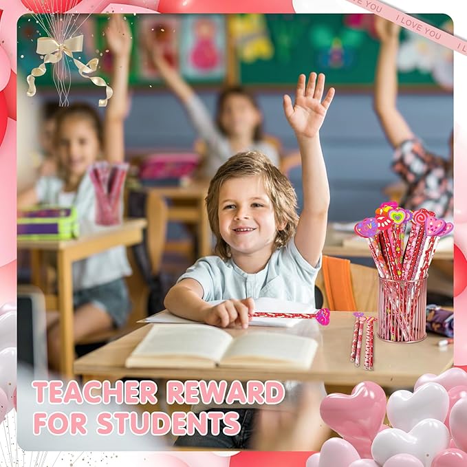 36 Pieces Valentine's Day Pencils Valentines Pencils with Giant Eraser Assortment Valentines Day Stationery Pencil,12 Style(36)