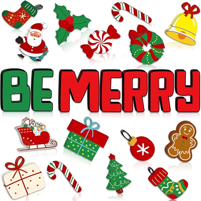 68 Pcs Christmas Classroom Bulletin Border Decor Set Christmas Cutouts Xmas Gingerbread Candy Classroom Decorations Be Merry Christmas Party Supplies for Kids Students Classroom Decors (Be Merry)