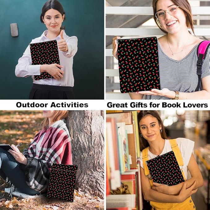 Cherries Decor Book Lovers Gifts Waterproof Book Sleeve Books Pouch Books Protector with Zipper and Front Pocket Bookish Gifts Cover Case for Women Girl Sister Reading Accessories Graduation