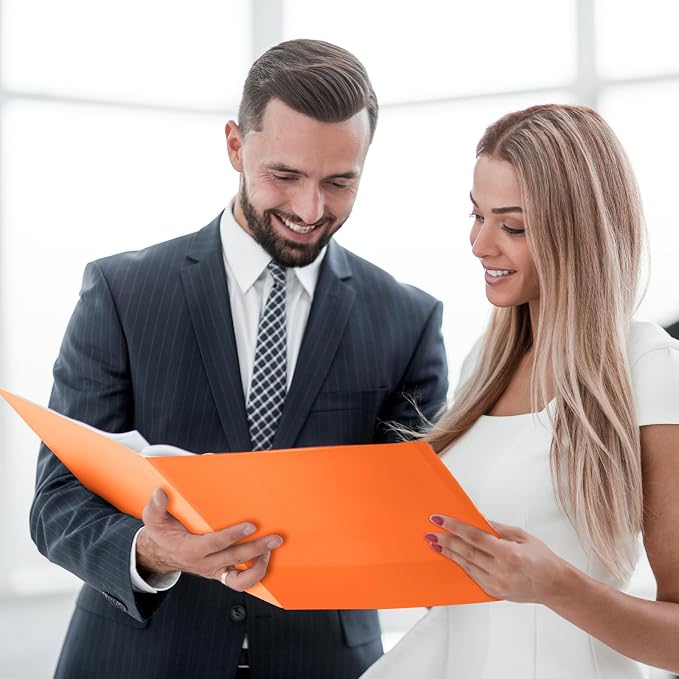 BIBRADAA® 50 Packs Orange Folders with Pockets,Two Pocket Paper Folders Surface with Waterproofing,Letter Size,Holds 100 Plus Sheets,for School,Office,Business. (50, Orange)