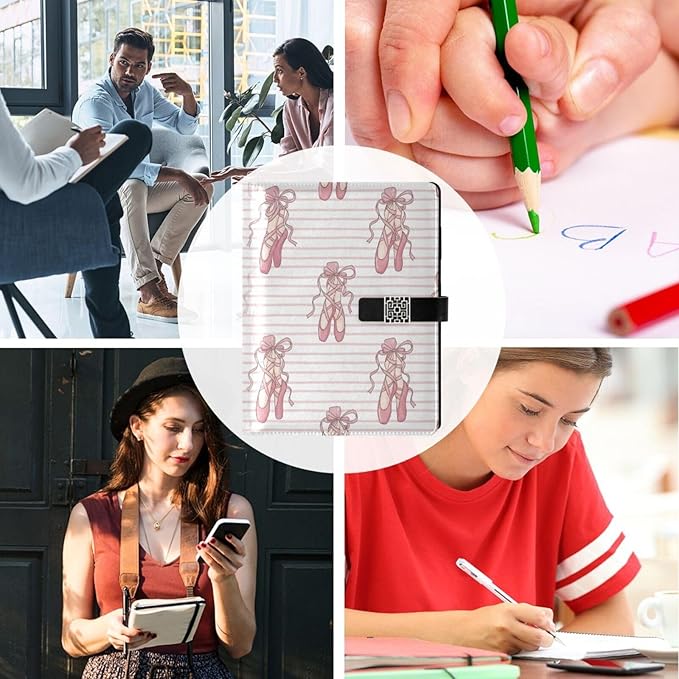 Pink Ballet Ribbons Pattern PU Leather Notebook A5 Binder 6 Ring Refillable Journal with Magnetic Buckle Closure Loose Leaf Travel Office Planner Budget Binder Notepad Portfolio