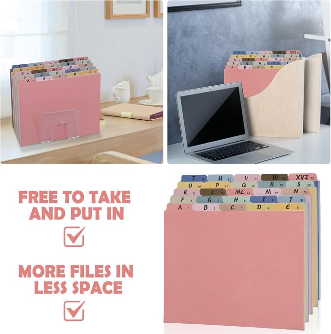 1 Set 25 Alphabet File Dividers A-Z Top Tab File Guides Letter Size 1/5 Cut Tab Manila Alphabetical Files Organizer Filing Cabinet Dividers for Work Office Home School and Desk Organizer(Boho)