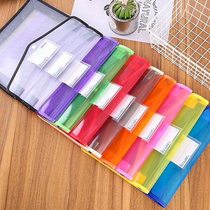 Plastic File Folder A4 Size Expandable Poly Envelopes Waterproof Transparent File Pouch with Snap Closure & Label Pocket Assorted Colors for School Organization