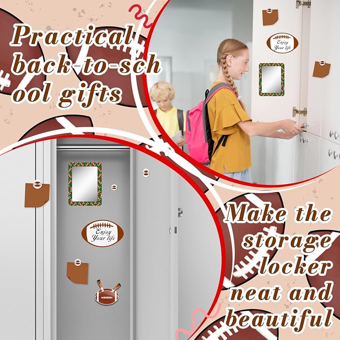 Demonwer 12 Pcs Locker Accessories Kit Rugby Themed Magnetic Whiteboard Mirror Pen Holder for Back to School Essentials Locker Decorations