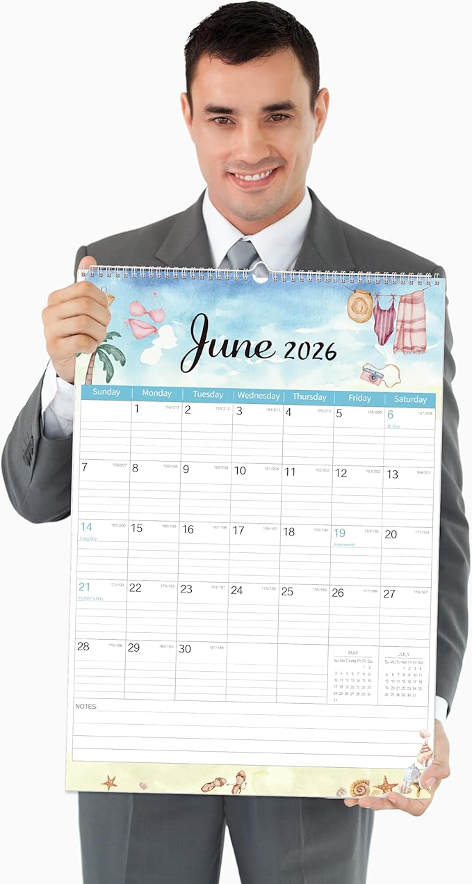 GuassLee Large Wall Calendar 2026-2027, 22"x15" Vertical Wall Calendar 2026, Jan. 2026 to Jun. 2027, 18-Month Paper Hanging Planner Wall with Julian Date for Office Home Planning & Organizing