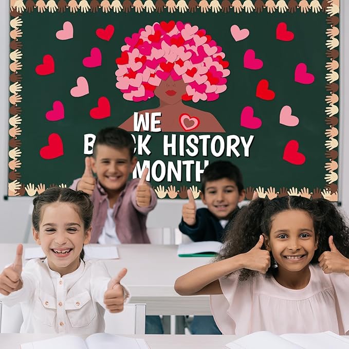 gisgfim Black History Month Bulletin Board Set Decorations We Love Black History Month Classroom Decor February Pink Red Heart Cutouts for Valentine's Day Wall Door Decor School Home Supplies