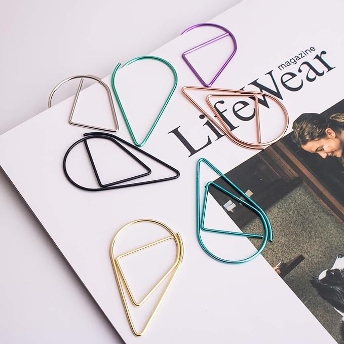 70 Pieces Multicolor Cute Paper Clips Large, VENCINK Smooth Stainless Steel Tear Drop-Shaped Wire Paperclips for Office Supplies Wedding Women Girls Kids Students Paper Work