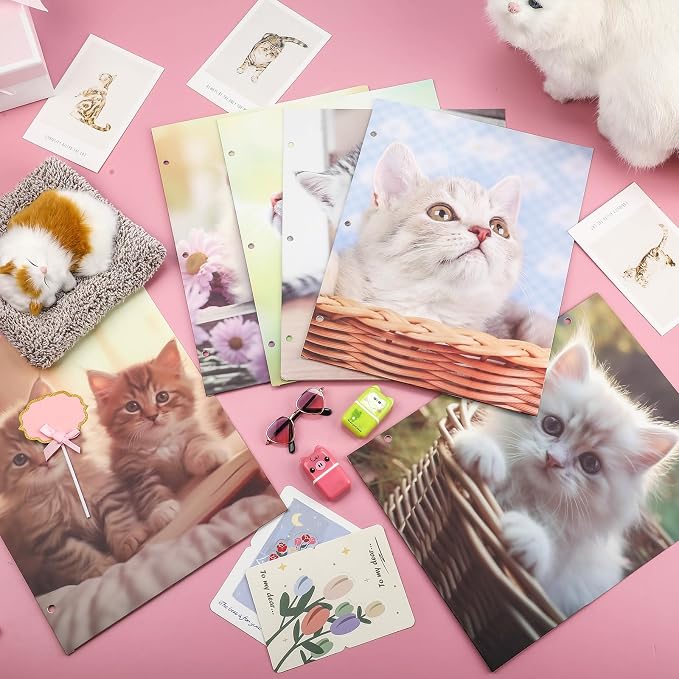 Handepo 18 pcs Pocket Folders 2 Pocket Letter Size 3 Ring File Folder Portfolio Kitten Decorative Folders for Teachers Students School Office Party Supplies 12X9.25 inch