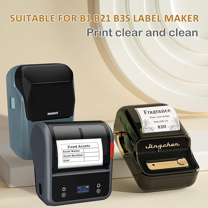 NIIMBOT Labels for B1/B21/B3S/K3 Label Maker, (3 Rolls, 1.57'' x 0.47'' / 40x12mm) Thermal Sticker Label, Waterproof, Oil-Proof and Tear-Proof, Self-Adhesive Thermal Labels (White)