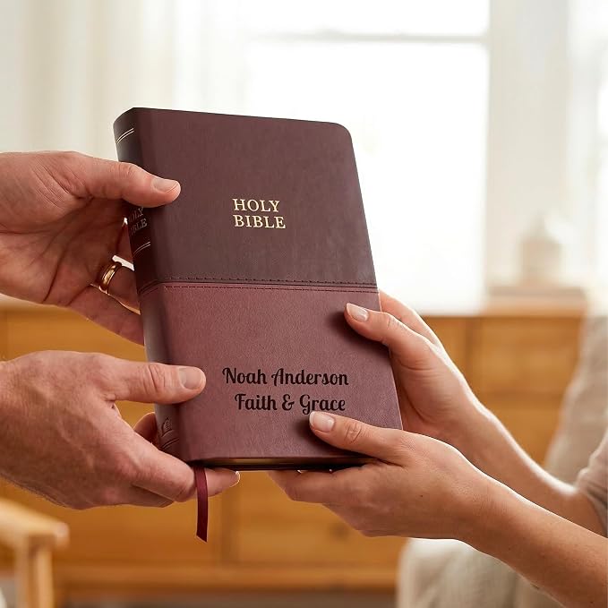 Printualist Personalized KJV Value Thinline Holy Bible with Name Engraved, Red Letter King James Version, Faux Leather Brown Cover, Custom Gift Bible for Christian Celebrations