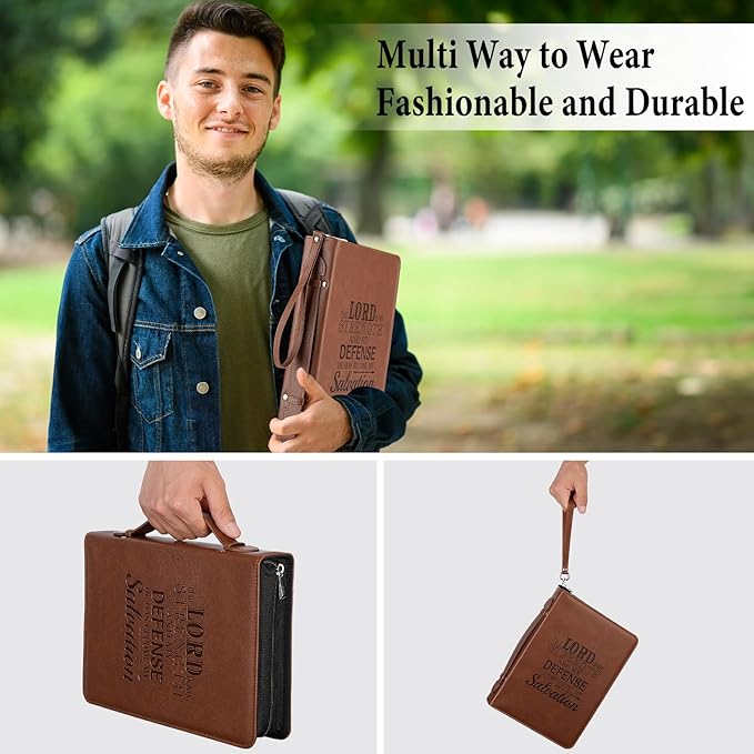 Bible Cover Case for Women and Men, PU Leather Bible Bag Bible Study Supplies Accessories with Detachable Wrist Strap