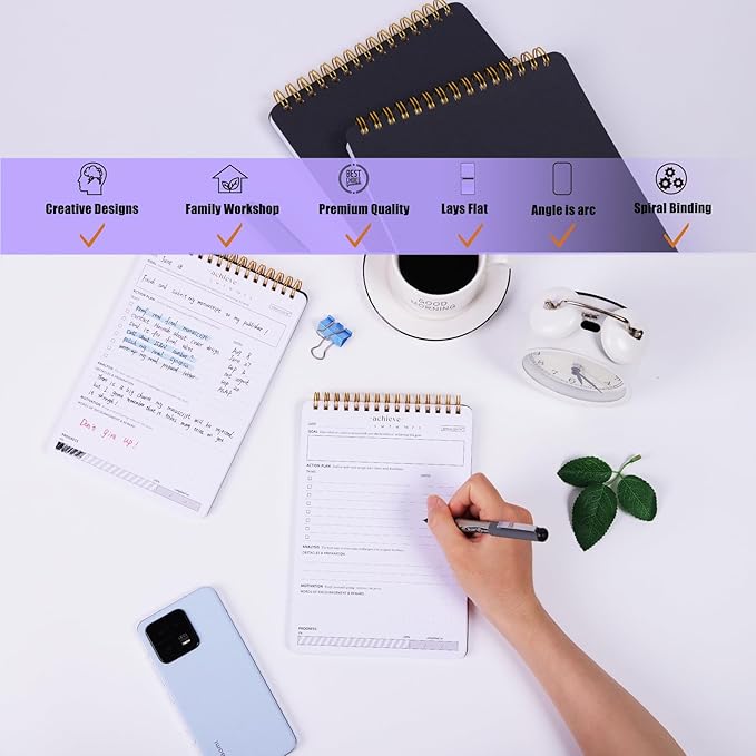 Goal Planning Notepad - A5 Goal Setting Journal For Project Action Plan,Task Management, Personal Development & Track Goals. Productivity Notepad For Daily Work & School - 54 Sheets