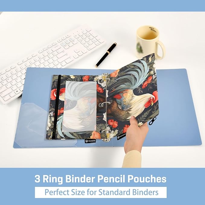 2 Pack 3 Ring Binder Pencil Pouch Cock Pencil Case Pencil Bags with Zipper, Clear PVC Binder Pockets for Office Daily Supplies