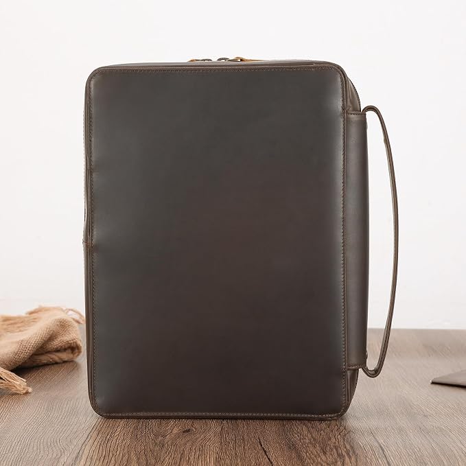 Polare Full Grain Leather Holy Bible Cover Church Bag 11x8.25x2.25 inch Bible Carrying Book Case Protective Organizer Holder