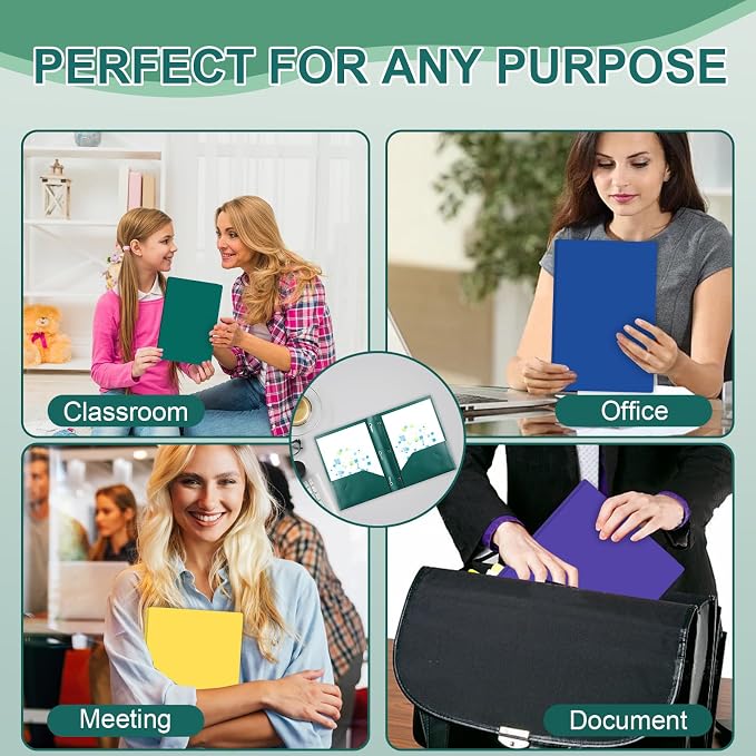 Two Pocket Folders with Prongs, LAYZZ 60 Pack Poly Plastic Folders, Heavy Duty Plastic Folders with Pockets and Prongs, Letter Size, 6 Colors, for Offices and Schools