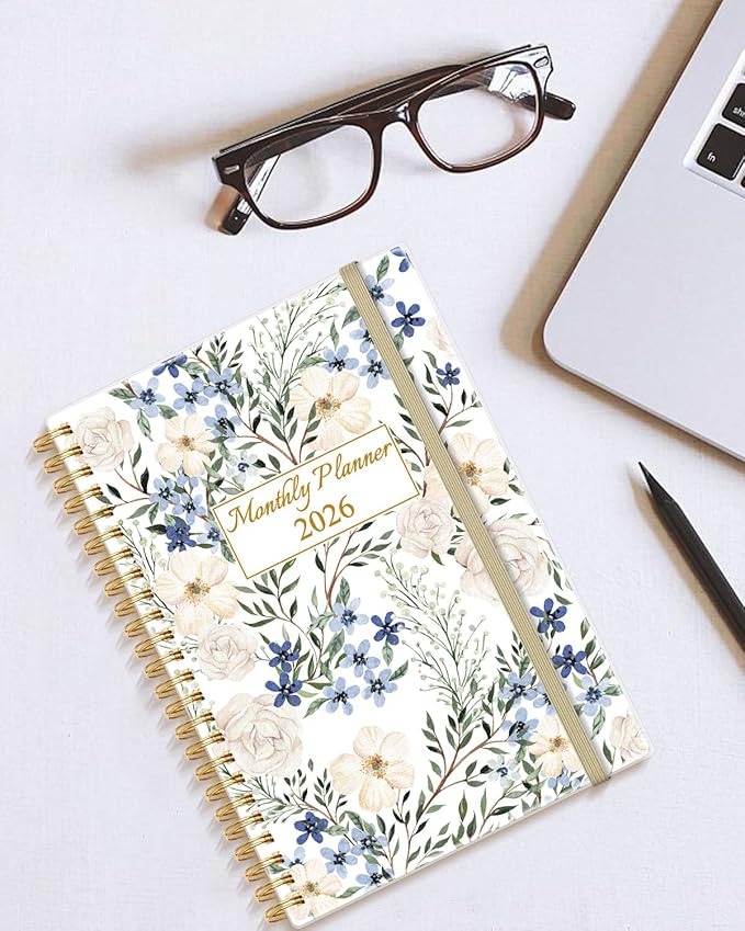 Monthly Planner 2026 - Monthly Calendar from January 2026 to December 2026, 2026 Planner with Inner Pocket, Elastic Band, 5.8" x 8.5", Crushed Flower