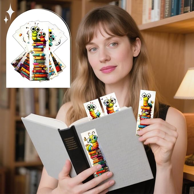 Wxiben Cute Bookworm Bookmarks Gifts - 100 Pcs Funny Insect Paper Bookmarks Double Sided Worms Book Markers Page Clip Gift for Women Men Teachers Office Book Lovers Reading Bookish Supplies