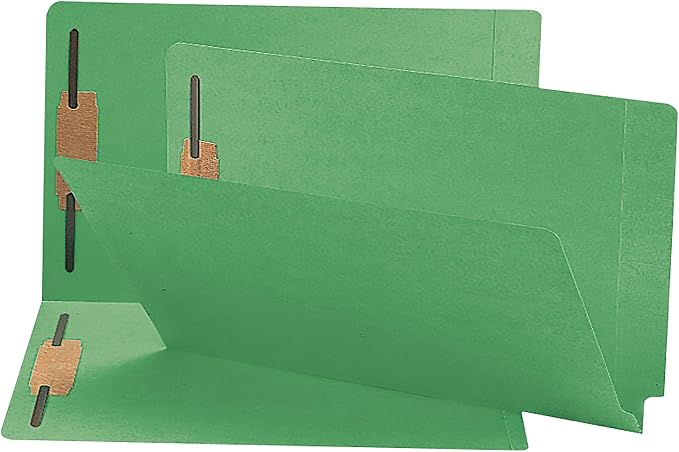 Smead End Tab Fastener File Folder, Shelf-Master® Reinforced Straight-Cut Tab, 2 Fasteners, Legal Size, Green, 50 per Box (28140)