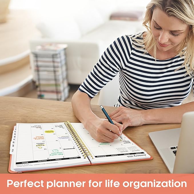 2026 Planner, Weekly and Monthly Calender Planner, Jan 2026 to Dec 2026, Hardcover 2026 Calendar Book with Tabs & Inner Pocket, Office Home School Supplies for Women & Men - A5 (6.3" x 8.5"), Coral