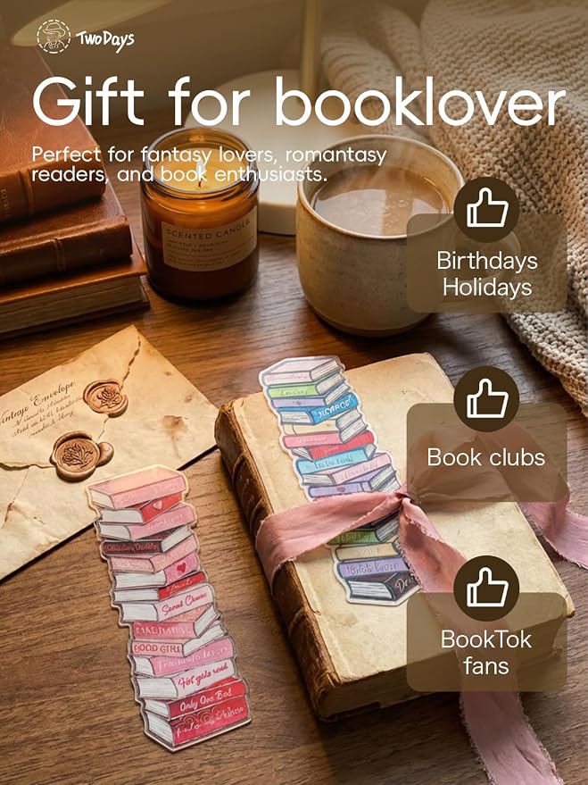 TwoDays Book Stack Stained Glass Transparent PVC Bookmarks - Romance & Fantasy Tropes Design, Dark Romance Themed Merch for Reading Women, Unique Bookish Gifts for BookTok (Set of 3, 6'' x 2'')