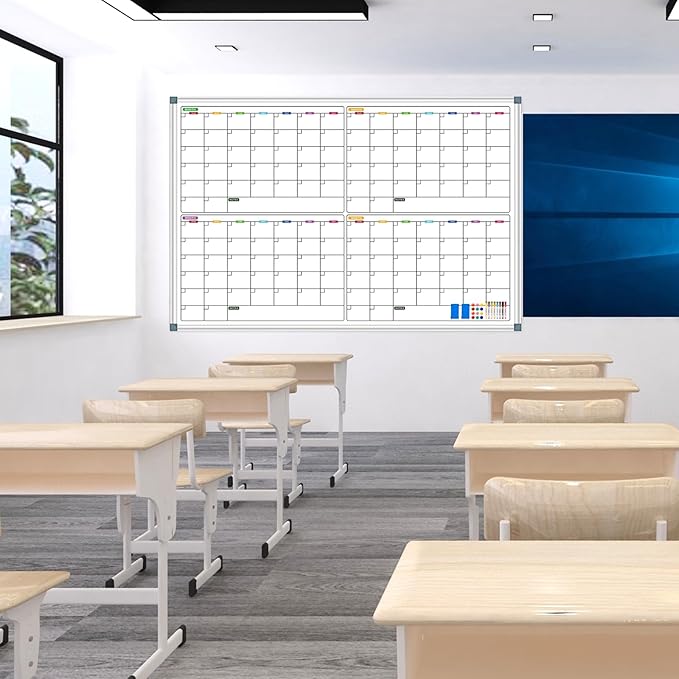 Dry Erase Board Calendar Whiteboard 60" x 40", 4 Month Large Magnetic Whiteboard for Wall Calendar Dry Erase Board Wall Mounted Board White Board Planner for Office Home and School
