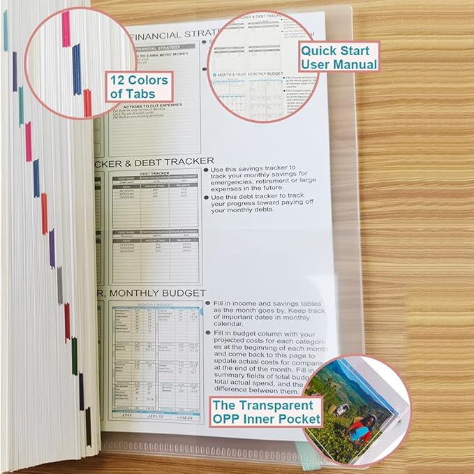 Budget Planner - Monthly Budget Book with Expense Tracker Notebook, Undated 12 Month Bill Organizer & Finance Planner to Manage Your Money, Account Book with Colorful Tabs, 8" x 9.5", Pink Watercolor