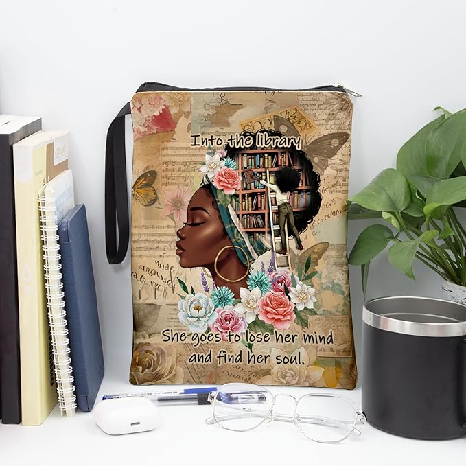 Black Girl Book Sleeve with Zipper, Book Sleeve Gifts for Book Lovers, Book Cover for Girls Women, Book Covers for Paperbacks, Gifts for Birthday 11.2x8.3 inch
