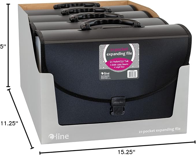 C-Line 21-Pocket Poly Expanding File with Handle, Includes Tabs, Locking Closure, Legal Size, Black (58320), Traditional