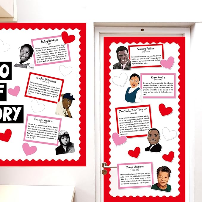 gisgfim Black History Month Bulletin Board Set Decorations African American Inspirational Classroom Decor Valentine’s Day Heart Cutouts for Wall Door Chalkboard Craft Educational School Home Supplies
