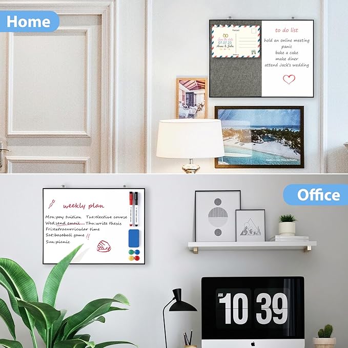 ARCOBIS Dry Erase Linen Board, 12"X16" Small Cork Board White Board Combination, Double-Sided Magnetic Bulletin Board for Wall, Vision Board for Home, Office, School, Grey