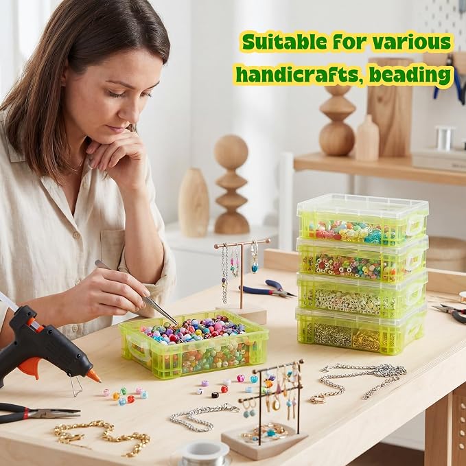 Suzile 40 Pcs Plastic Crayon Boxes Holds 24 Crayon with Snap Lid Storage Container Clear Stackable Case for School Office Classroom Supplies Pen Pencil Craft(Green)