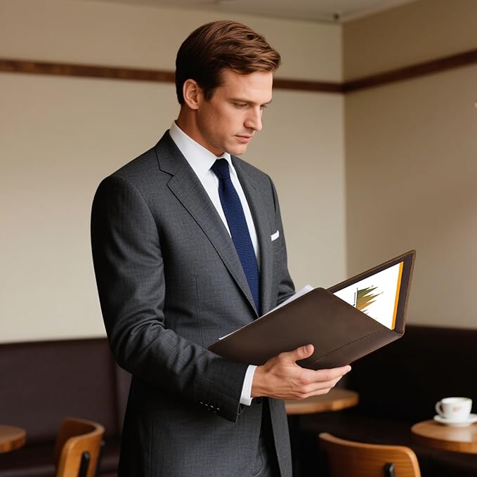 Ringsun Leather Portfolio Organizer for Men Women, Leather Padfolio Business Resume Legal Pad Portfolio Notebook Binder for A4/Pad, Leather Folio Leather Folder, Brown