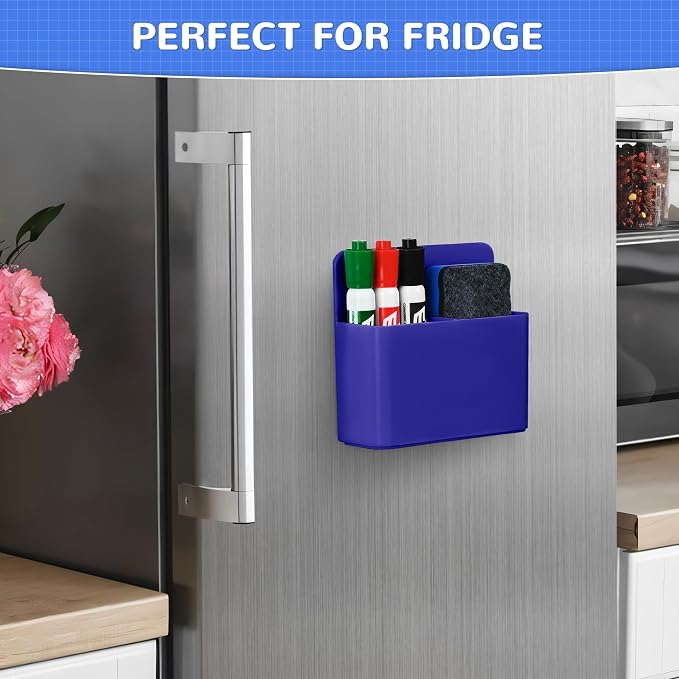 Magnetic Dry Erase Marker Holder, Magnetic Pen Marker Holder for Whiteboard, Fridge, Locker Accessories, School, Office, Home, Magnet Pen Cup,1 Pack, Dark Blue