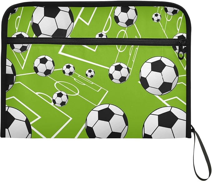 Cute Soccer Balls File Folders, Plastic Folders with 13 Pockets, Expandable File Folder for Documents School Students Office, Aesthetic Folder with Labels A4 Letter Size
