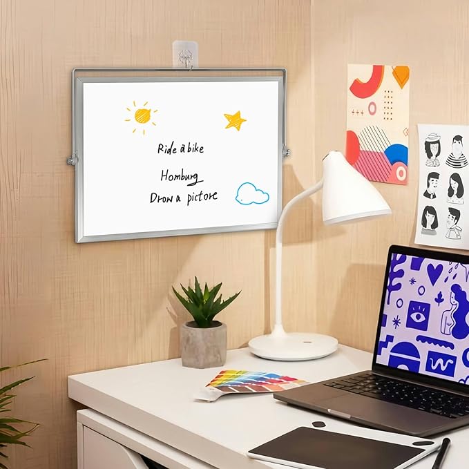 Desktop Whiteboard with Stand, 16" x 12" Double-Sided Dry Erase Board with Stand, Portable Stand White Board for Office, Home, School