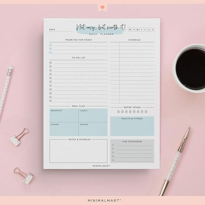 Daily Planner with 50 Undated 8.5 x 11 Tear-Off Sheets, Motivational Daily Vibrant Calendar, Organizer, Scheduler, Productivity Tracker, Meal Prep, Organize Tasks, Lists