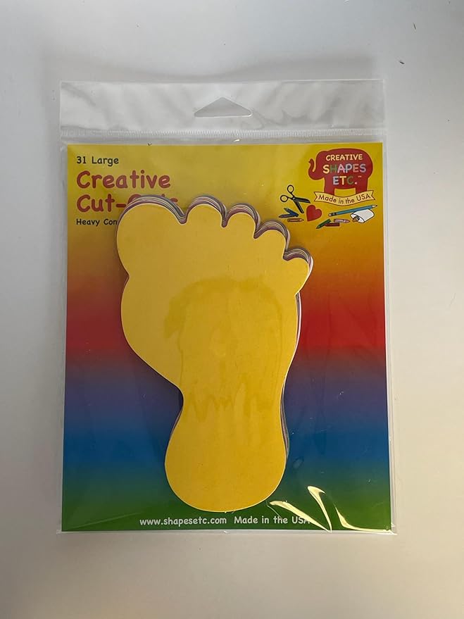 Foot Large Assorted Color Creative Cut-Outs 31 pcs 5.5in Classroom Footprint Crafts FEET Decorations Holiday Bulletin Boards Kids School Craft Projects Teacher Supplies Made in USA