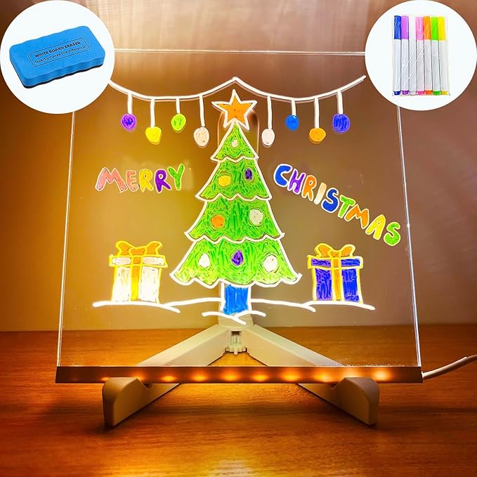 Acrylic Led Dry Erase Board - Creative Rewritable Message Center Board - Regularly Led Note Board - Light up a Glow Memo Board Note with 7 Pen - Free Eraser Easy to Clean 2026(5.9 * 5.9in)