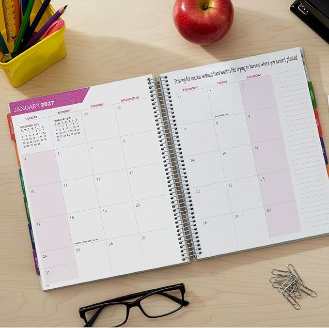 DELUXE TEACHER PLANNER Aug 2026-Jul 2027 8.5x11 Daily Weekly Monthly Organizers with 7 Periods, Pocket Folder, Dated Calendar, Page Tabs, Bookmark and Planning Stickers (Watercolor Butterflies)