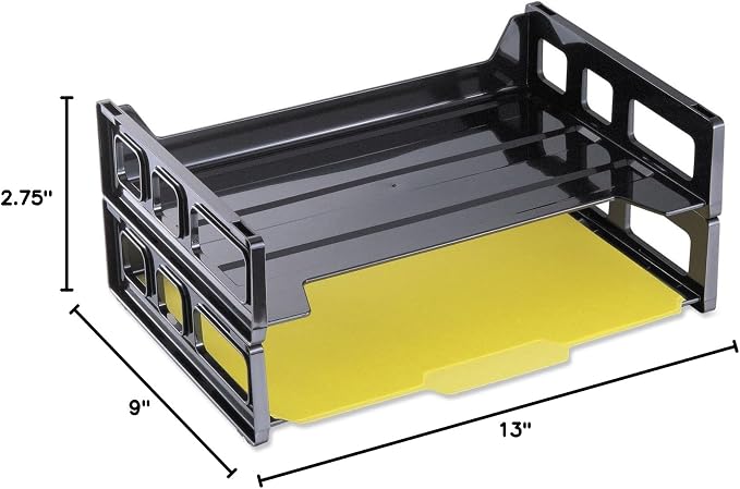Stackable Desk Tray Organizer Black - Plastic Paper Tray for Letter Size Documents, Desktop File Organizer with 2 Sections, Home, Office, School Desk Paper Organizer - Pack of 4
