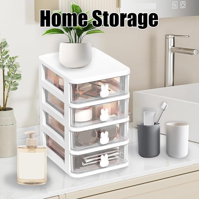 CEYAZYE Small Desk Organizer with Drawer, Stackable Makeup Organizer White, Mini Plastic Storage Box for Desktop, Bathroom Counter or Dresser, School, Home, Office